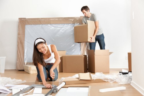 Office relocation planning for businesses in Merton with labelled boxes and move coordination